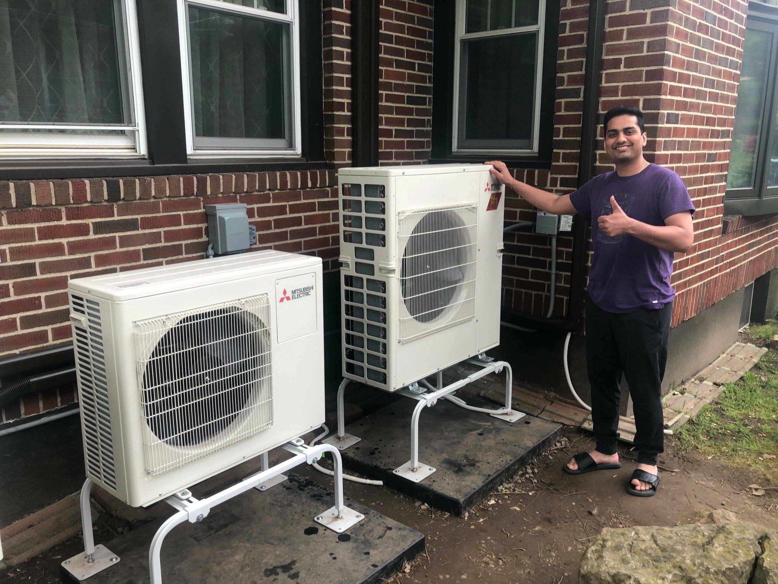 happy homeowner with the expert HVAC service